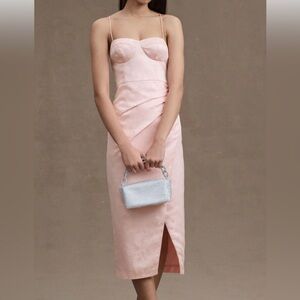 BHLDN Pink Floral Corset Silk Midi New With Tags Wedding Guest Dress